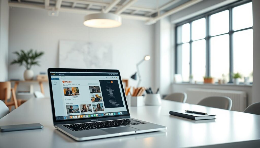 A modern and professional Moodle classroom with a clean, minimalist design. The foreground features a laptop displaying the Moodle dashboard, with a sleek, well-organized interface. In the middle ground, there are neatly arranged office supplies and a stylish desk lamp, creating a productive and focused atmosphere. The background showcases a bright, airy room with large windows, allowing natural light to flood the space. The overall mood is one of efficiency, organization, and a commitment to creating an optimal virtual learning environment. A modern and professional Moodle classroom with a clean, minimalist design. The foreground features a laptop displaying the Moodle dashboard, with a sleek, well-organized interface. In the middle ground, there are neatly arranged office supplies and a stylish desk lamp, creating a productive and focused atmosphere. The background showcases a bright, airy room with large windows, allowing natural light to flood the space. The overall mood is one of efficiency, organization, and a commitment to creating an optimal virtual learning environment.